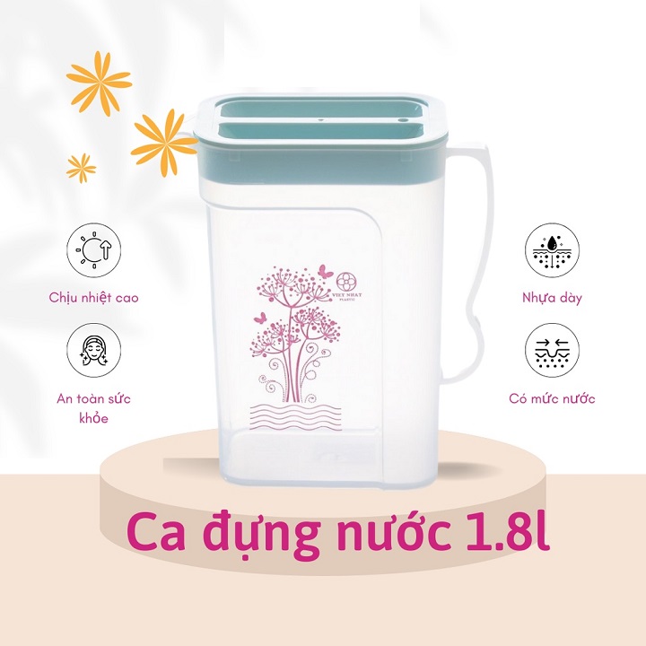 Ca Vuông Nhựa Trong Cao Cấp Hokori Dung Tích 1.8 L Đựng Nước Tiện Lợi