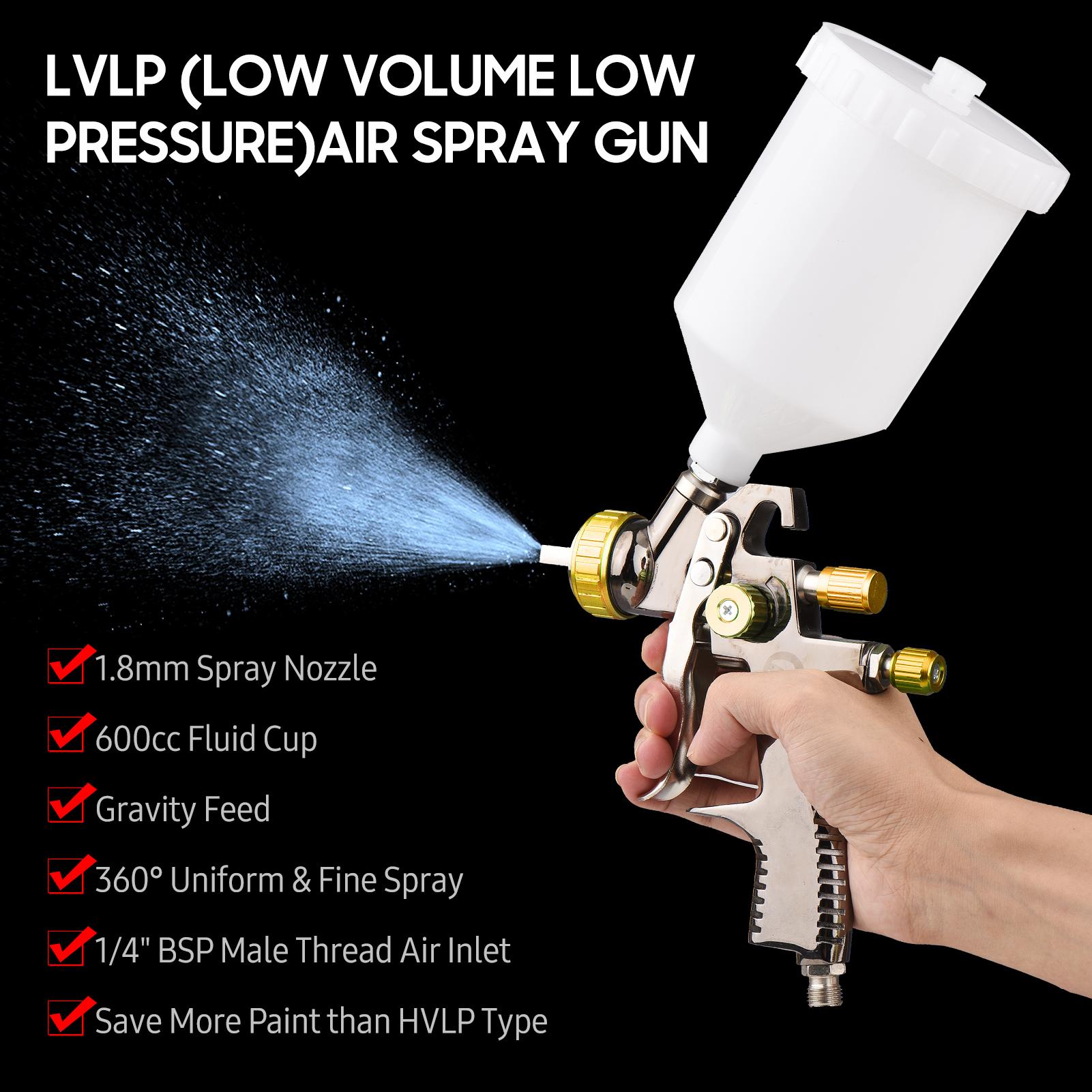 Bộ súng phun khí LVLP 1.8mm Cốc chất lỏng 600cc Máy phun sơn không khí nạp trọng lực Súng phun sơn 360 độ cầm tay mini để sửa chữa ô tô Nội thất bề mặt Tranh tường Mô hình DIY