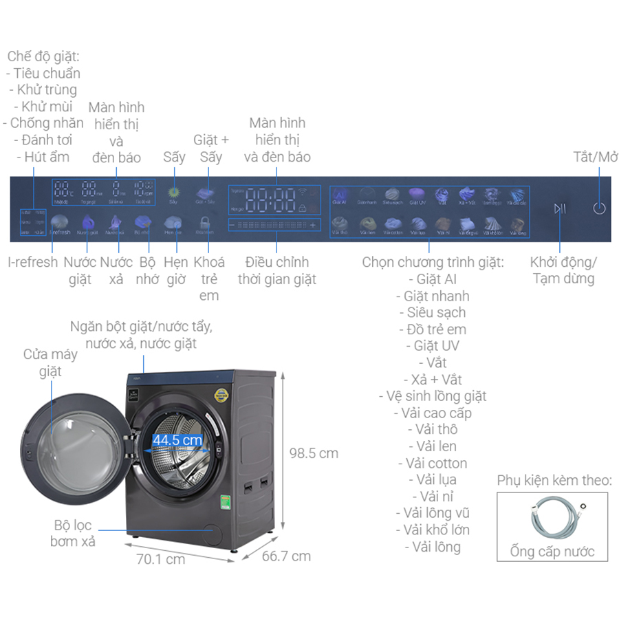 Máy giặt sấy Aqua Inverter 15 Kg AQD-DH1500G.PP - Chỉ giao HCM