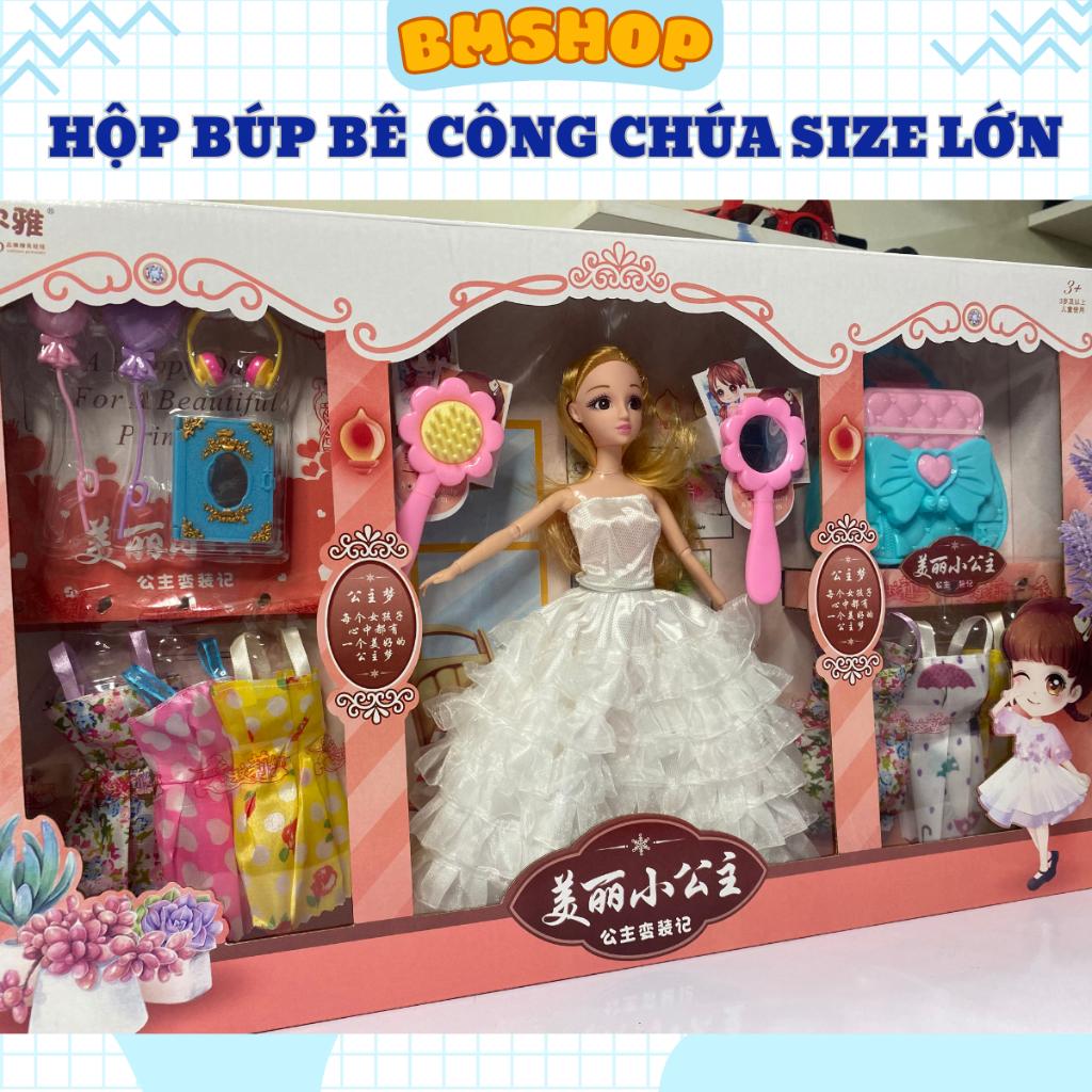 Búp bê công chúa, búp bê barbie hộp siêu lớn 56x34cm gồm 06 váy, trang sức và phụ kiện cho bé gái