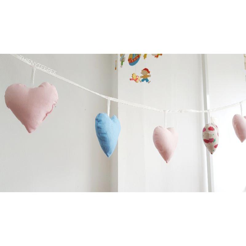 Dây trái tim vải cotton kaki xịn, may đẹp - trang trí, Decor, Sinh nhật, màu xanh hồng dâu