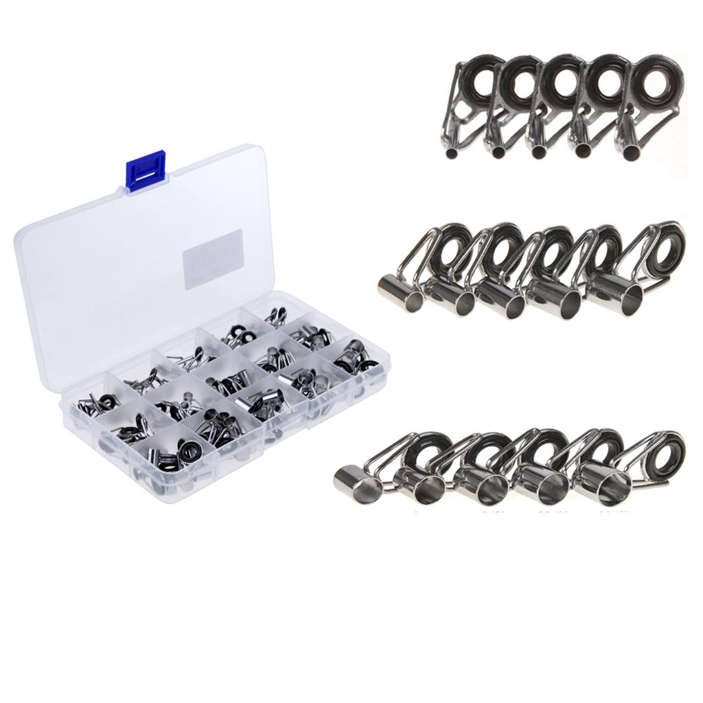 75pcs Fishing Rod Guides Tip Rings Set Rod Repair Kit DIY Eye Ring with Box