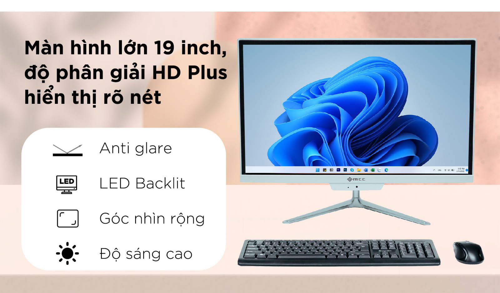 Máy tính để bàn All In One MCC 5941P19 G5900, 4GB DDR4, 120GB SSD, 19" HD+, WIFI, BT, MIC, CAMERA - Hàng chính hãng