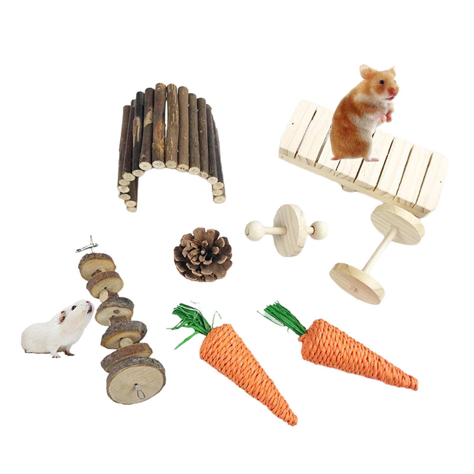 8Pcs Hamster Chew Toys Set Bunnies Groundhog Guinea Pig Wooden Molar Toys