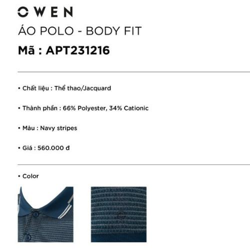 OWEN - Áo polo nam ngắn tay Owen chất thun lạnh màu xanh kẻ tăm 231216