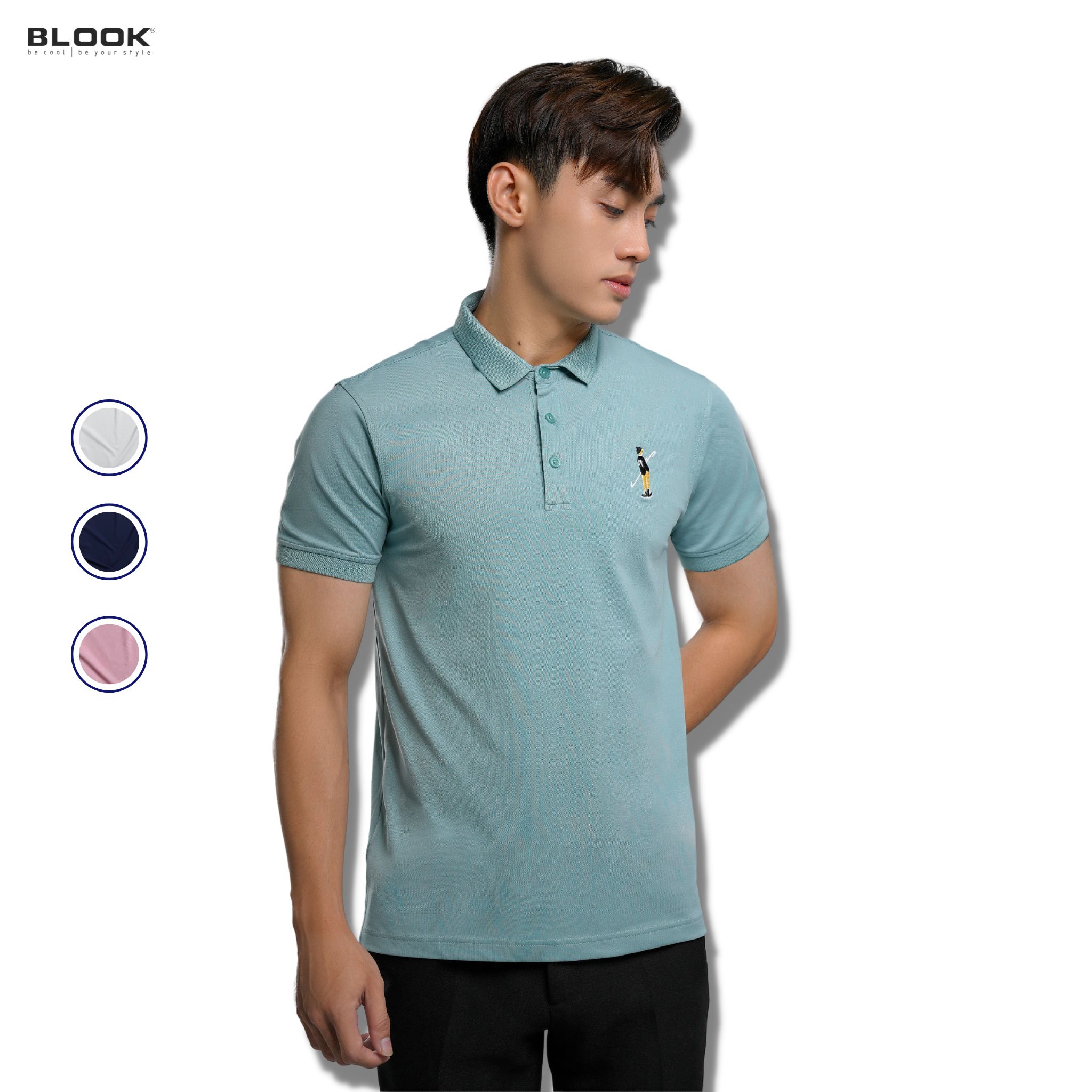 Áo polo nam slimfit BLOOK vải thun cá sấu cotton co giãn thêu hình trẻ trung 35031 ( HÌNH THẬT )