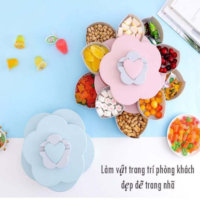 Khay Mứt, Bánh Kẹo Tết Hình Bông Hoa 2 Tầng 10 Cánh, Có Khe Cắm Điện Thoại, Đa Năng Tiện Dụng