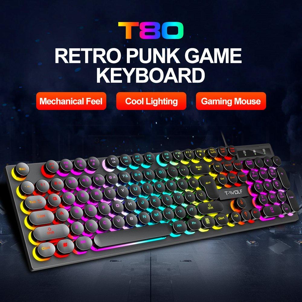 KEYBOARD T-Wolf T80 Giả Cơ Bàn Phím tròn Usb Led ( 3 màu đen- trắng - hồng )