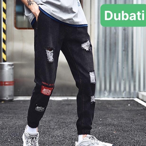 QUẦN JOGGER JEAN NAM CHẤT BÒ ĐEN ỐNG TÚM RỘNG DÀI PHONG CÁCH HÀN QUỐC- DB 1019- DUBATI FASHION