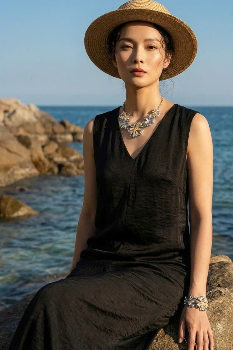 Đầm Maxi Dáng Suông Lụa Đen Hải Thạch Dre202 thời trang thiết kế Hity