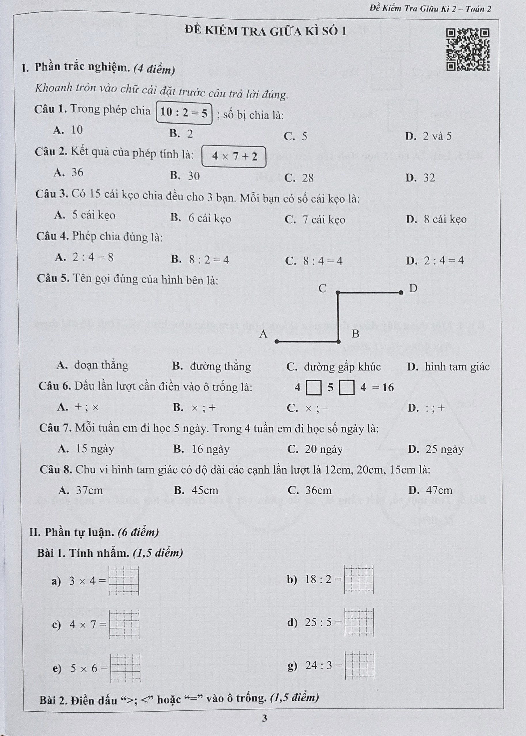 Combo Sách - Đề kiểm tra Toán 2 học kì I + II