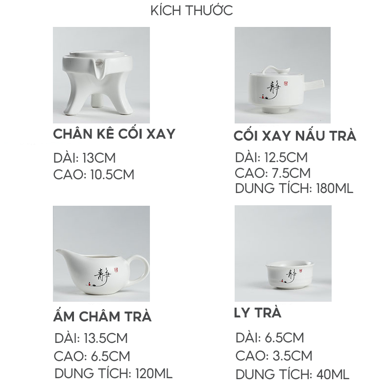 Hàng Sẵn Bộ Ấm Chén Cối Xay Pha Trà Đạo Kèm 6 Ly Sứ Cao Cấp