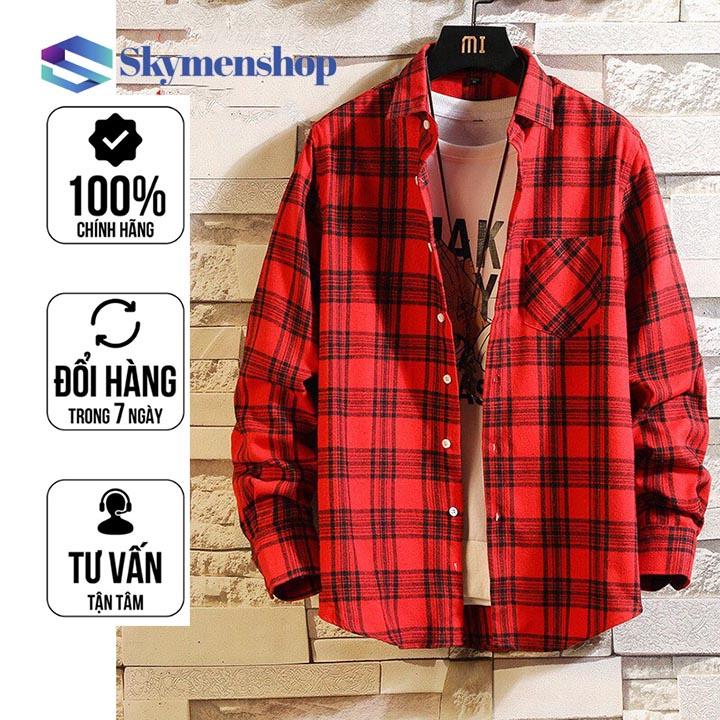 Áo sơ mi kẻ sọc karo flanner unisex nam nữ tay dài chất vải Kate Nỉ dày đẹp - SMF06