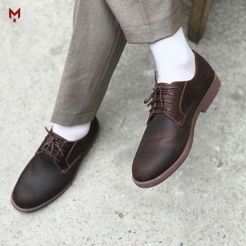 Giày tây nam Derby Plain MAD Shoes da bò sáp ngựa điên buộc dây thời trang cao cấp chất lượng tốt