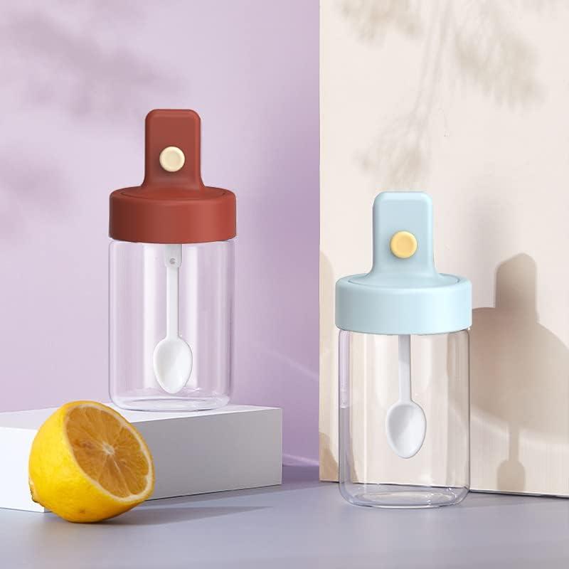 Bát đường nhỏ bằng thủy tinh có nắp và muỗng hộp đựng muối tiêu （260ml) màu đỏ