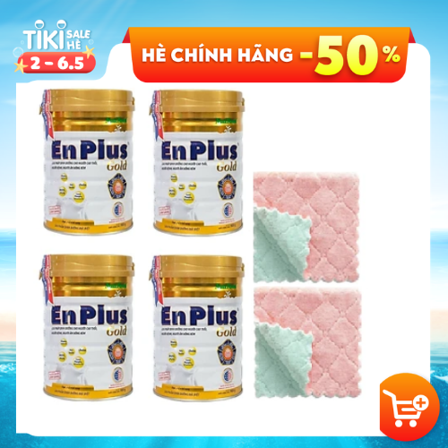 Combo 04 hộp Sữa bột  Enplus Gold 900 Gr của hãng nutifood : sữa bổ sung dinh dưỡng hàng ngày cho người trưởng thành, đặc biệt cho người bệnh, người vừa ốm dậy cần bồi bổ sức khỏe-Tặng ngay combo 02 khăn đa năng