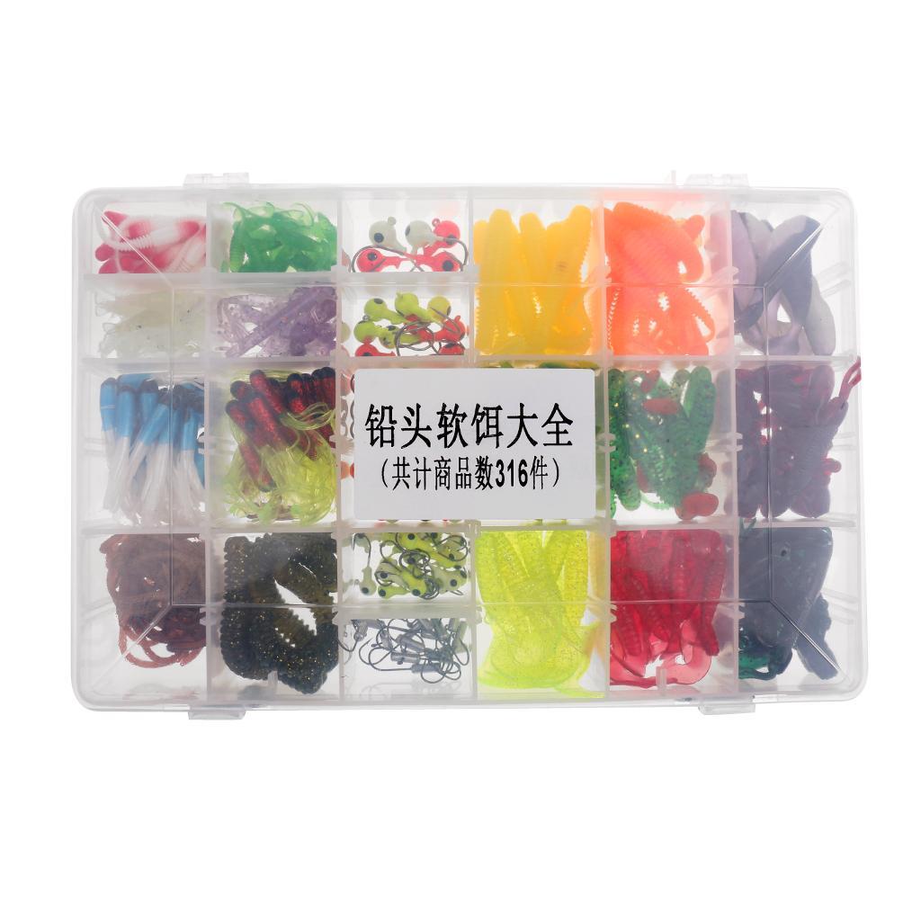 316pcs Soft Fishing Lure Bait & Jig Head Hook Set for Saltwater/Freshwater