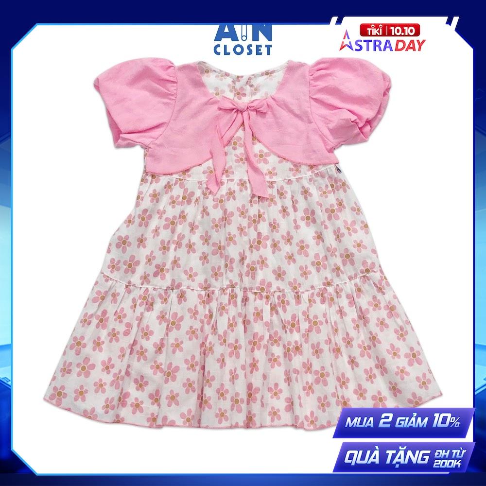 Đầm bé gái họa tiết Hoa Tóc tiên hồng nơ cotton - AICDBGWZKNQK - AIN Closet