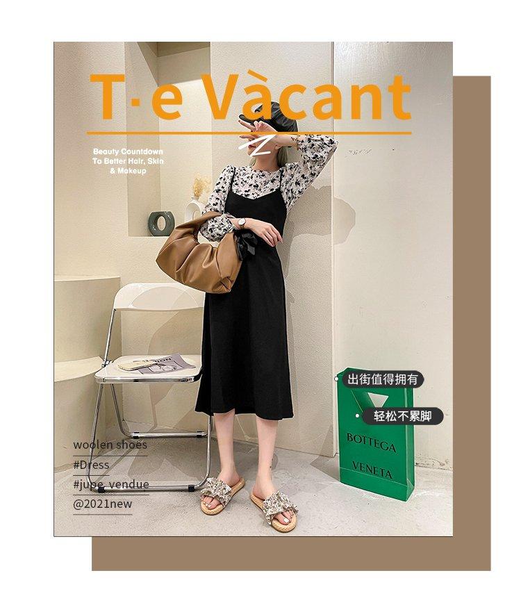 Dép Đế Bệt Mũi Tròn Đính Hoa Thời Trang Dành Cho Nữ