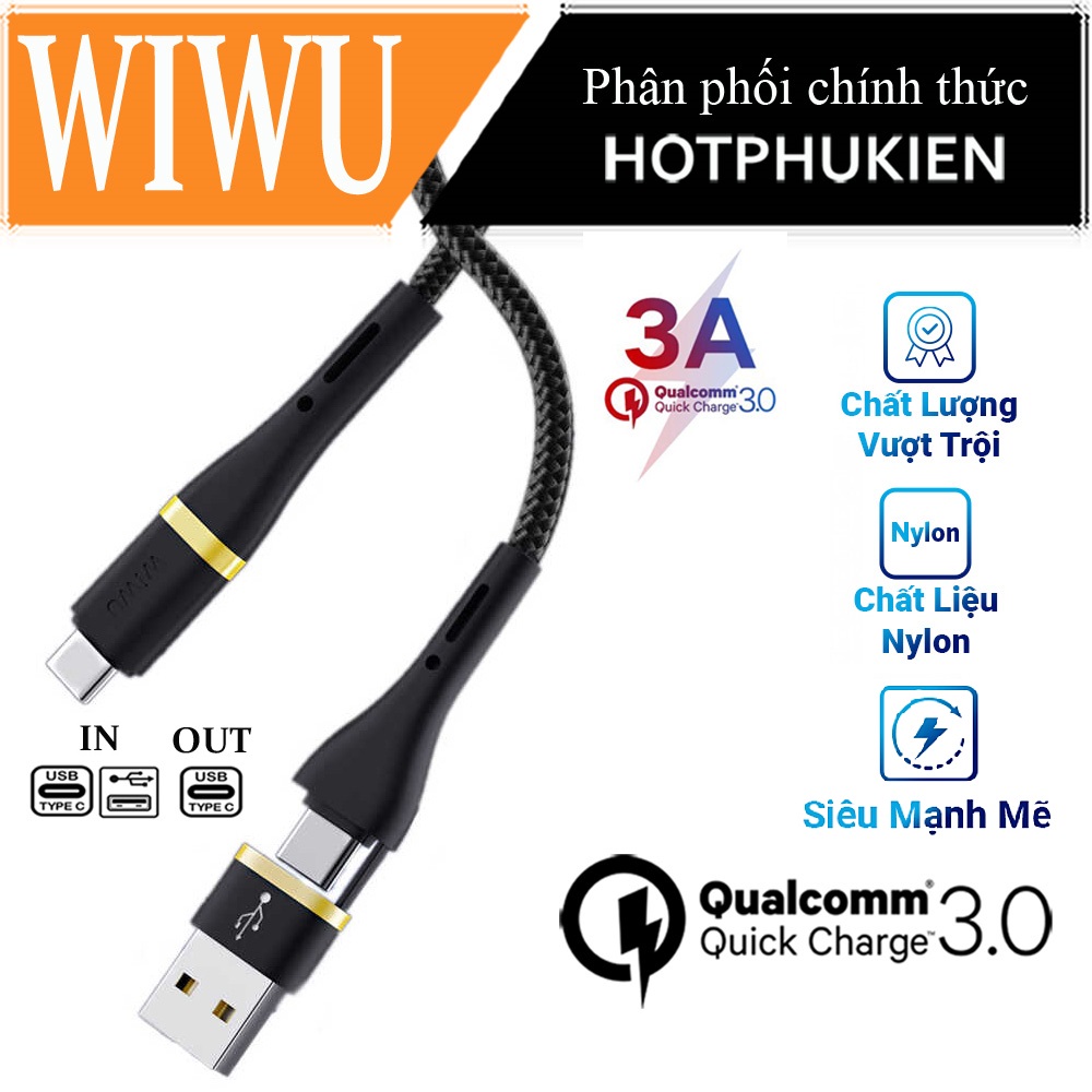 Hình ảnh Dây cáp sạc Type-C đa năng USB-C + USB-A ra Type C hiệu WIWU ED-106 sạc nhanh QC 3.0, tốc độ truyền dữ liệu 480Mbps, 2 input tiện dụng (USB-C và USB-A), Chip sạc thông minh - Hàng nhập khẩu