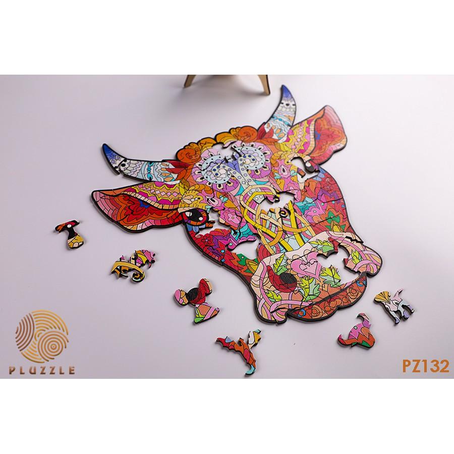 PLUZZLE Bộ xếp hình gỗ đồ chơi puzzle ghép hình con vật độc đáo – Sửu – Con Trâu – PZ132