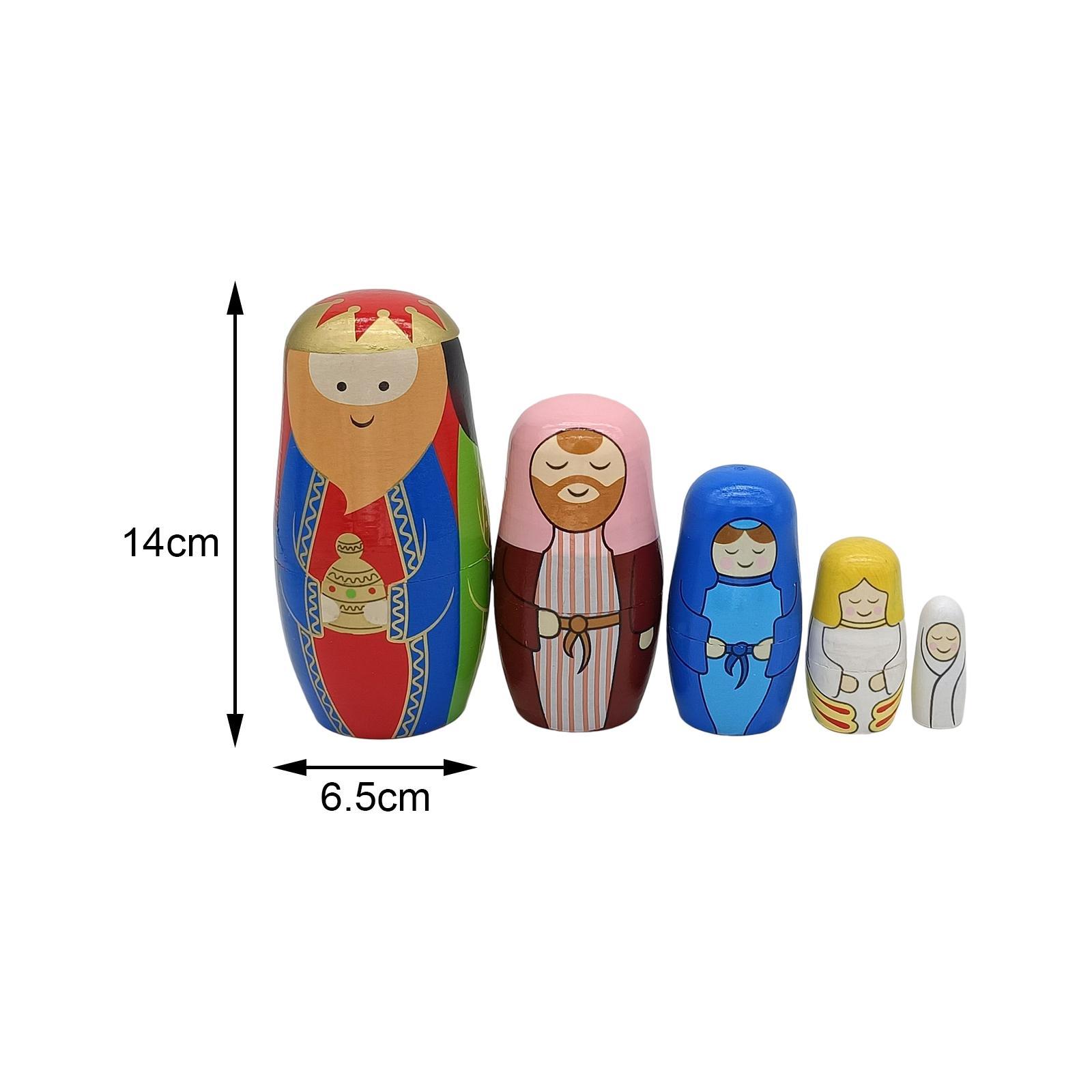 5Pcs Lovely Matryoshka Decoration Russian Nesting Dolls for Christmas Kids