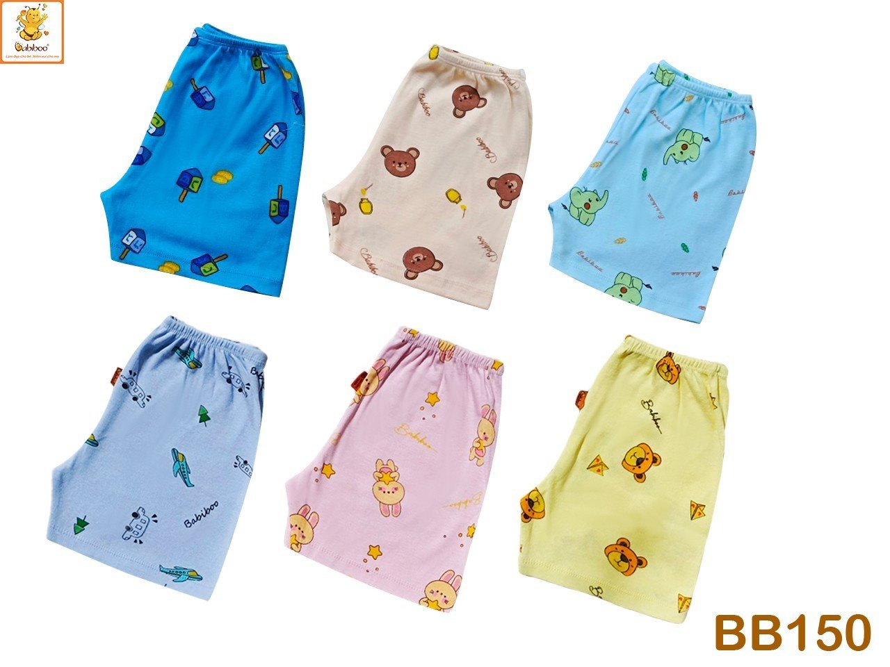 Quần đùi bé trai Babiboo vải cotton co dãn, họa tiết đáng yêu BB150
