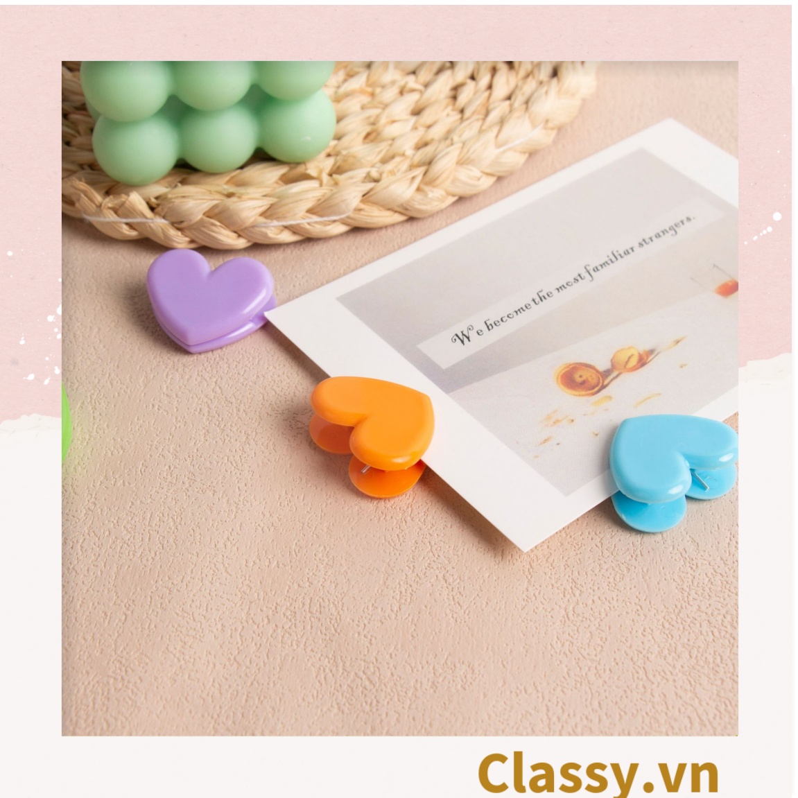 Kẹp giấy thiết kế hình trái tim màu hồng nhỏ gọn tiện dụng dễ thương