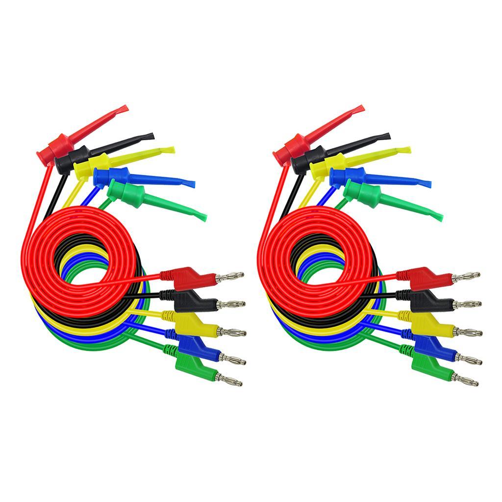 10 Pcs 5 Colors 4mm Banana Plug to Clip Test Leads Silicone Testing Wire