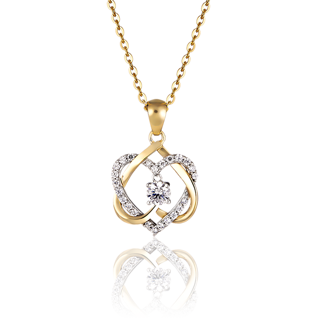 Mặt Dây Chuyền Vàng 14K Thiết Kế Hai Hình Trái Tim Ghép Vào Nhau Đính Đá CZ Cao Cấp Lấp Lánh MDCC623 Huy Thanh Jewelry