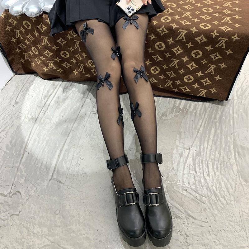 [HOT TREND] Quần tất, vớ đính nơ, phong cách lolita Nhật Bản, sang chảnh, cá tính và sành điệu, chất liệu cao cấp, dai mịn Nữ Đen Voan
