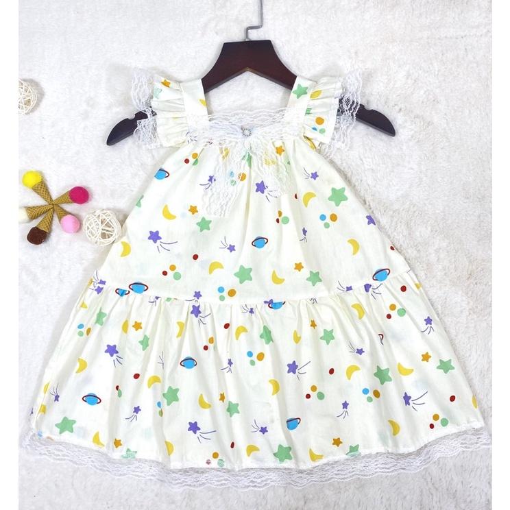 Đầm bé gái,váy trẻ em ,BITIKIDS, họa tiết hoa nhí phối nơ xòe phồng kate cotton size 0 đến 6 tuổi