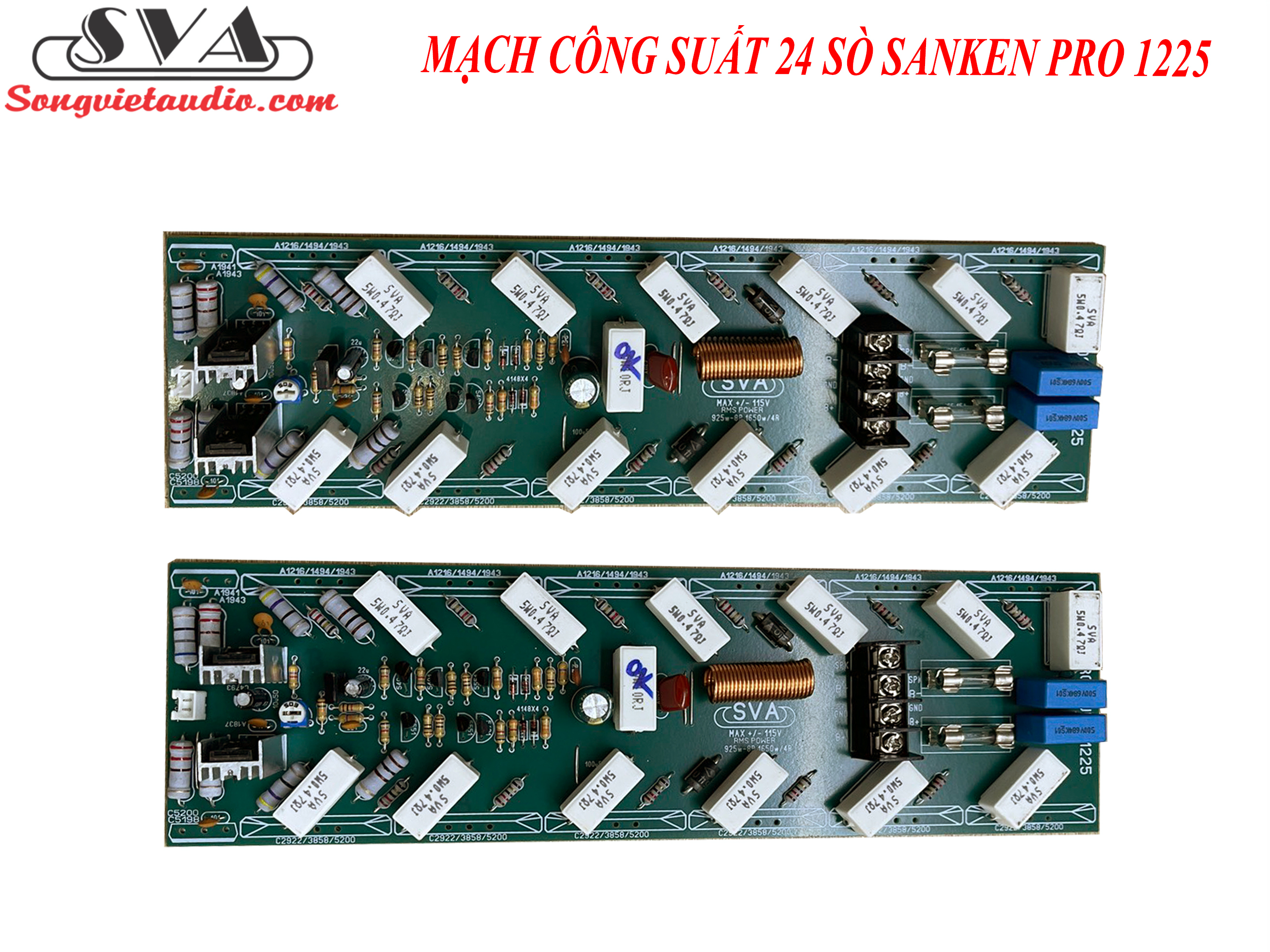 COMBO MẠCH CÔNG SUẤT 24 SÒ SANKEN PRO 1225 VÀ MẠCH NGUỒN 8 TỤ SONG SONG