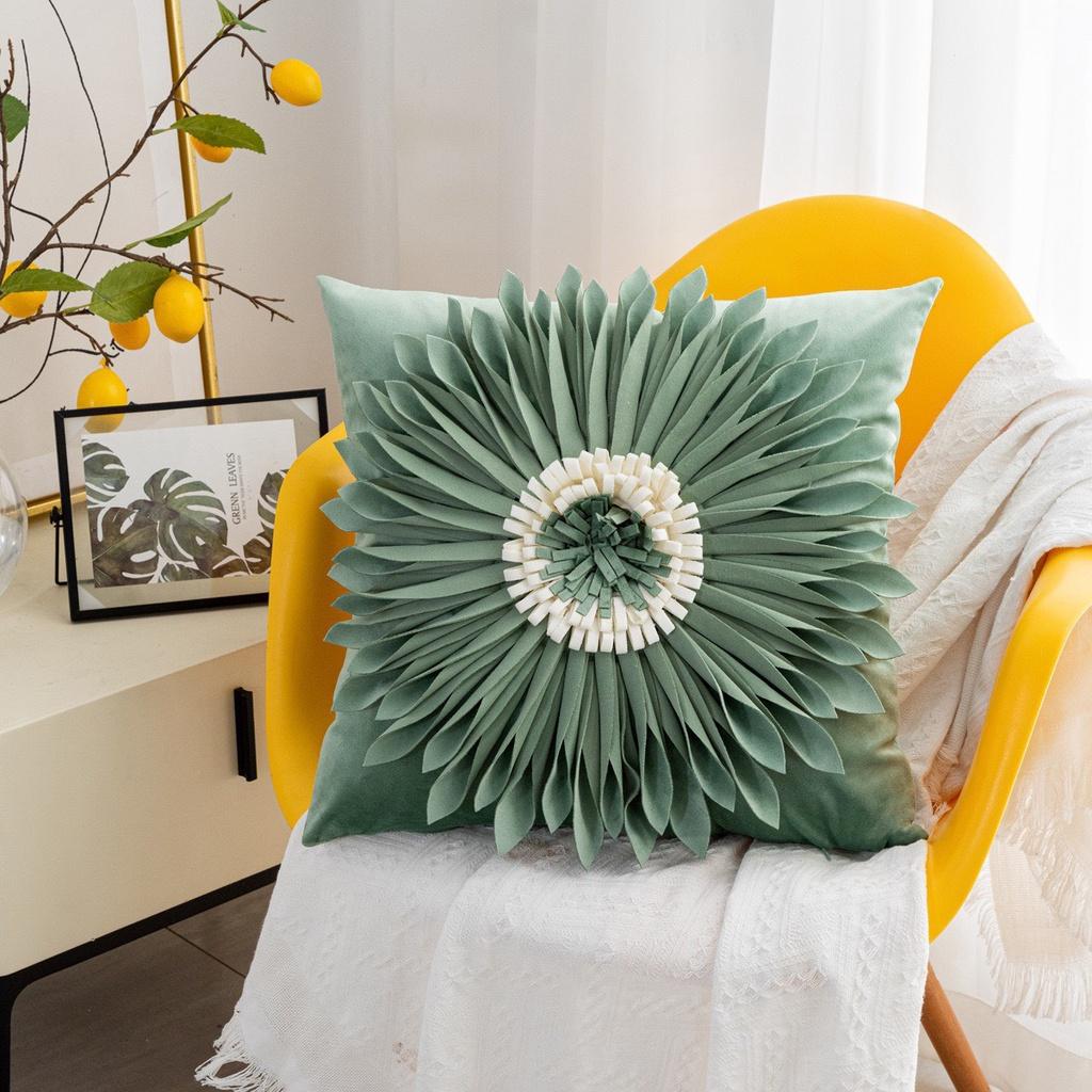Gối trang trí sofa cao cấp, hoa văn độc lạ màu xanh rêu 45x45cm, 30x50cm