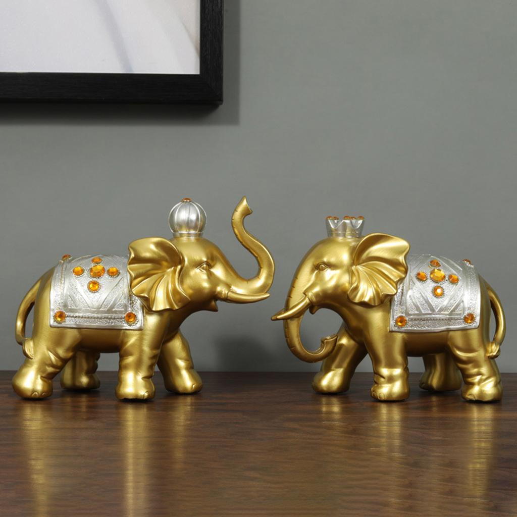 2x Elephant Statue Lucky Fengshui Elephants Sculpture Figurine