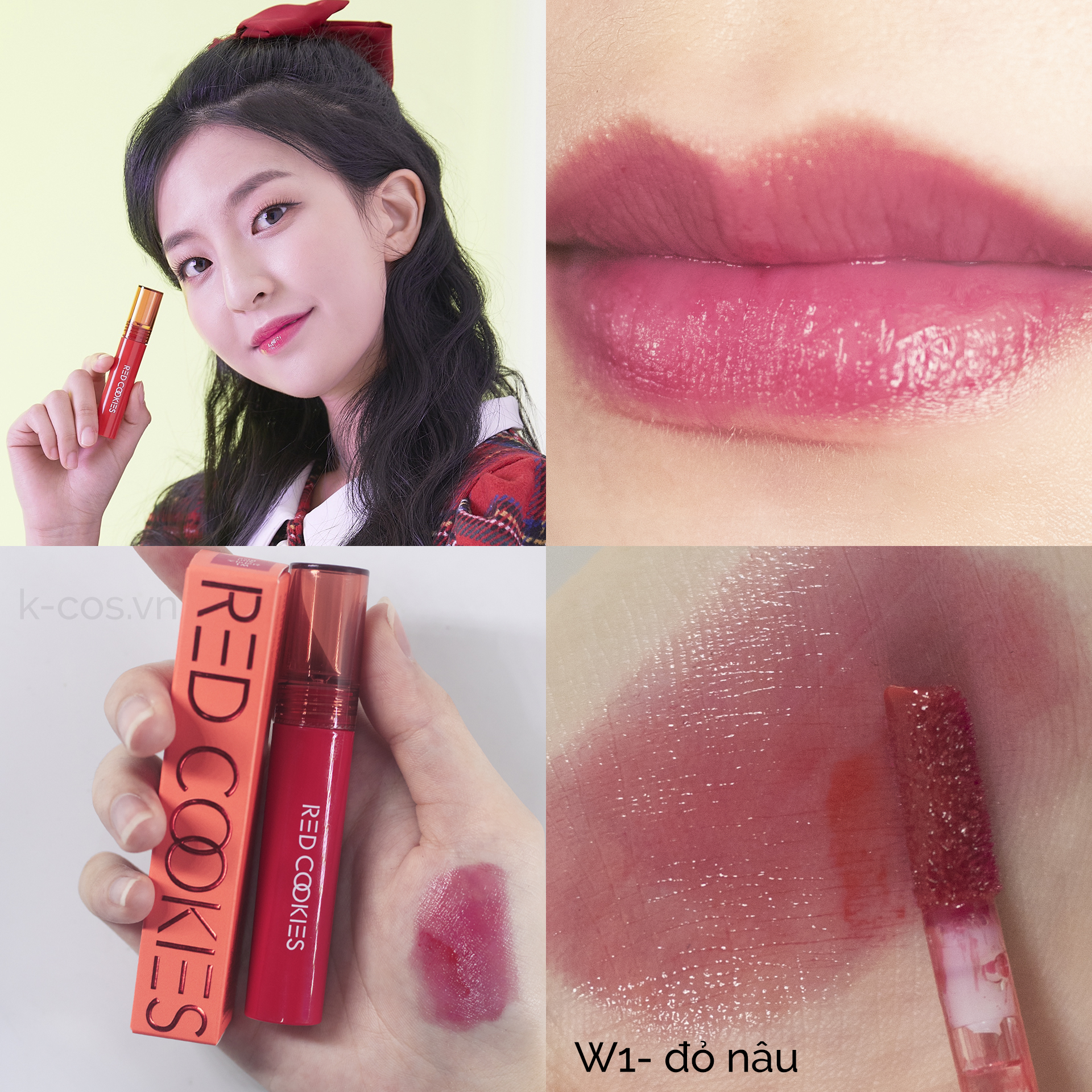 Son Bóng Red Cookies Glow Water Wrap Tint Hàn Quốc - Màu W1 - Đỏ Dâu