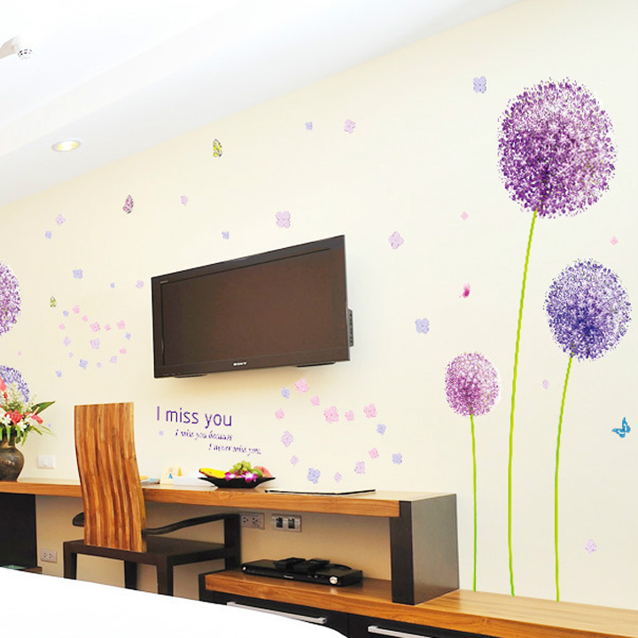 Decal dán tường hoa bồ công anh tím am9011