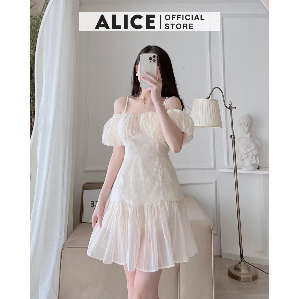 Váy Tiểu Thư Trễ Ngực Tay Bồng ALICE Thiết Kế 2 Dây Phối Nhún Ngực Sang Chảnh, Kiểu Dáng Xòe Nhẹ Đứng Form V788