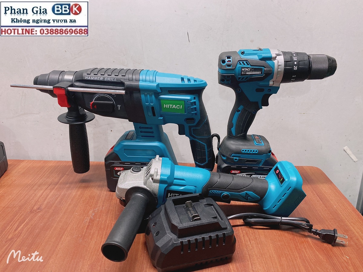 Bộ Combo 3 Món Gồm Máy Khoan Đục Bê Tông, Máy Mài Và Máy Khoan Pin Dùng Pin 199V, 2 Pin 15Cell, Máy Khoan Siêu Khỏe - Bảo Hành 12 Tháng