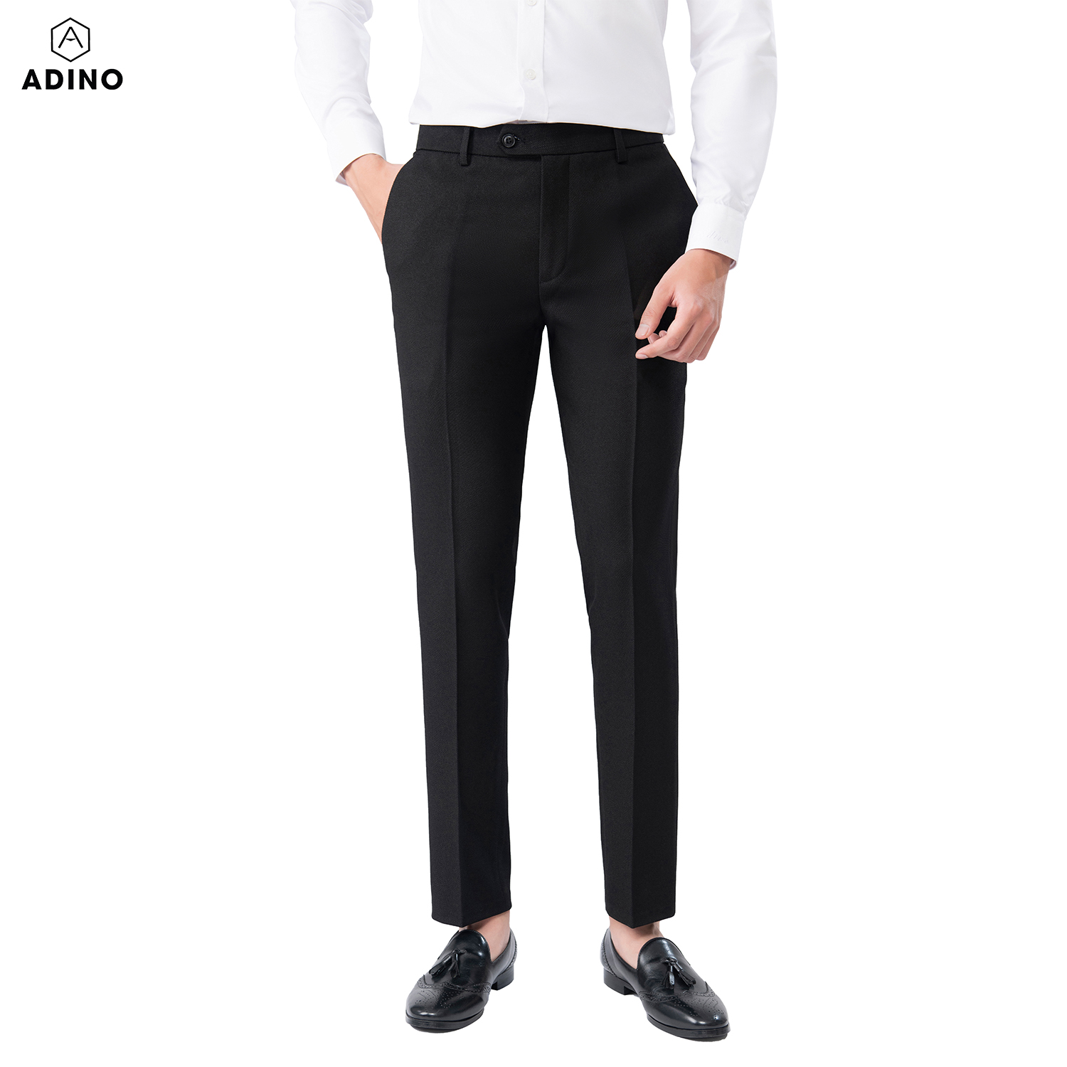 Quần Âu Nam Hàn Quốc Màu Đen Adino Vải Cotton Không Bai Không Xù Co Giãn Dáng Công Sở Slimfit Ống Đứng Hơi Côn Qa140 - Đen. - 31