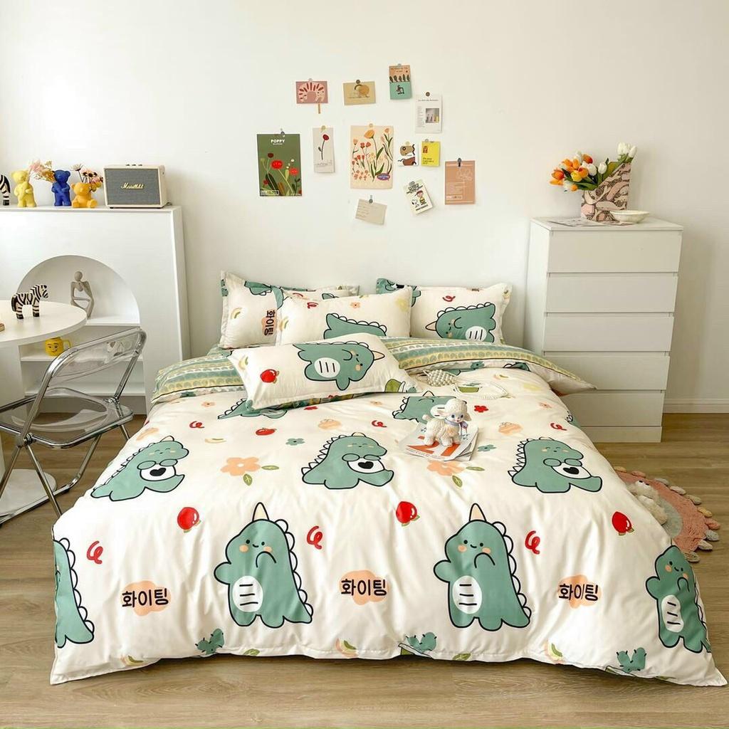 Bộ chăn ga gối Poly Cotton poly mẫu khủng long 1m2 đến 2m*2m2