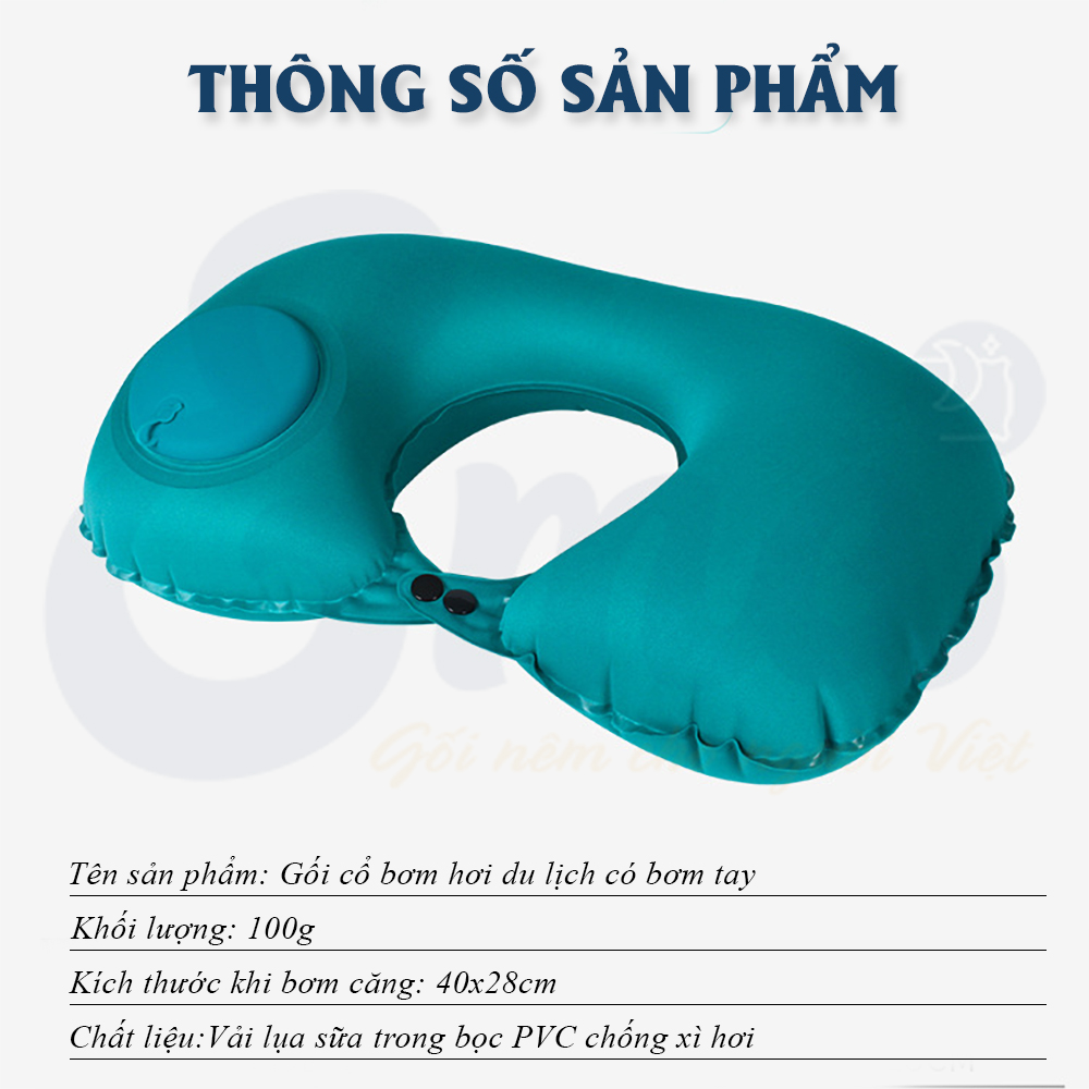 Gối cổ bơm hơi du lịch, dã ngoại có sẵn bơm tay thương hiệu EMA - Nhỏ gọn - Tiện mang theo