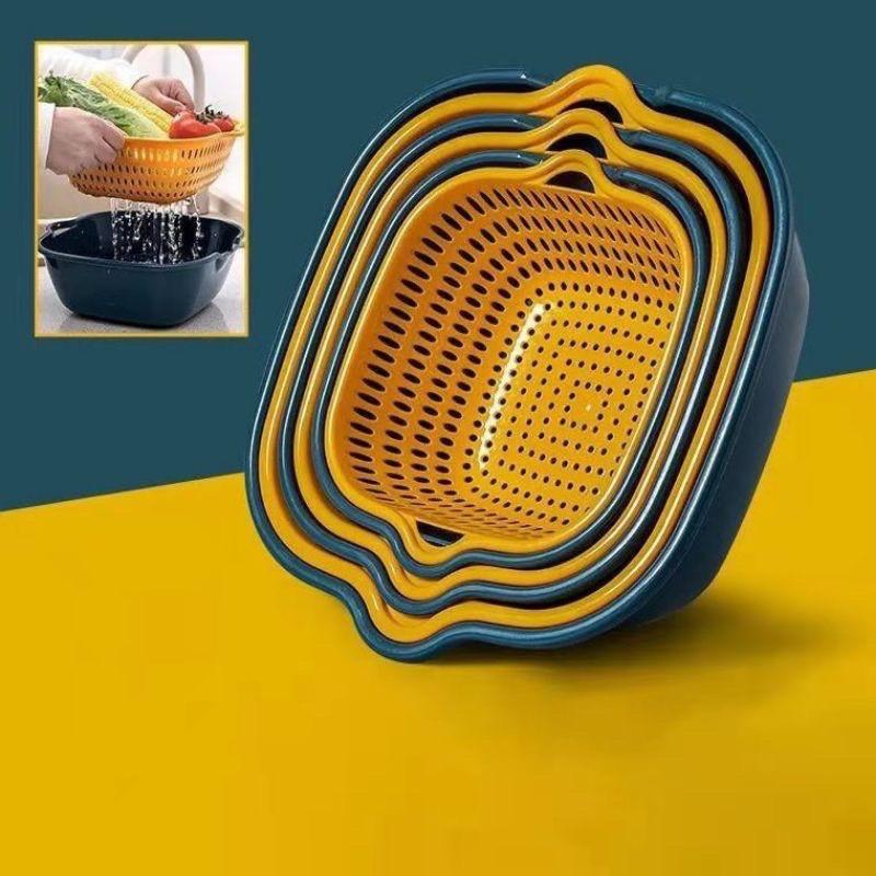 Combo rổ 6 món rổ nhựa 3 rổ và 3 chậu ráo nước cao cấp tiện lợi - Đồ Gia Dụng DH