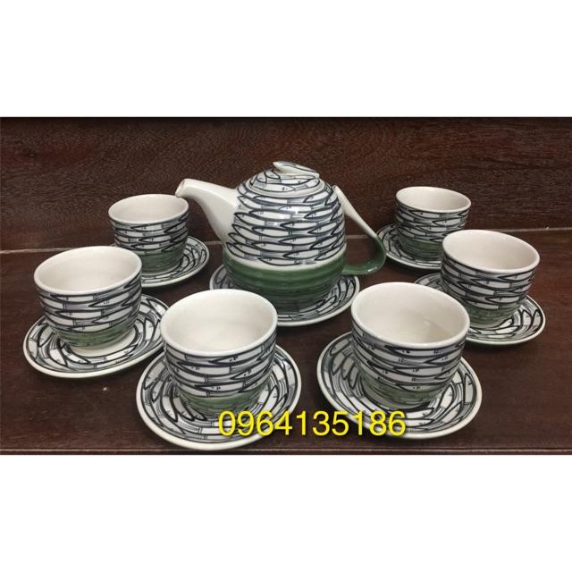 Bộ ấm chén vẽ cá đàn gốm sứ Bát Tràng