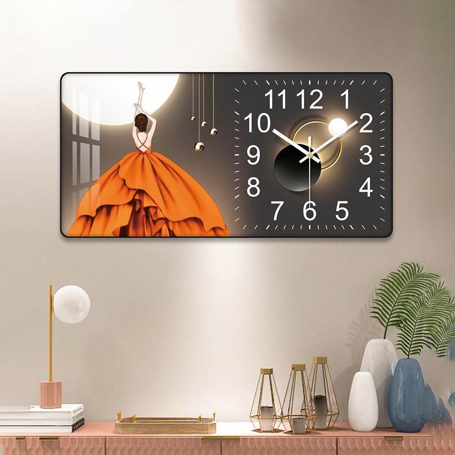 Tranh Đồng Hồ Treo Tường tráng gương ️Mẫu hot️ Đồng Hồ Pha Lê Trang Trí Decor Nhà Cửa Phòng Khách kim trôi KT 40x80cm