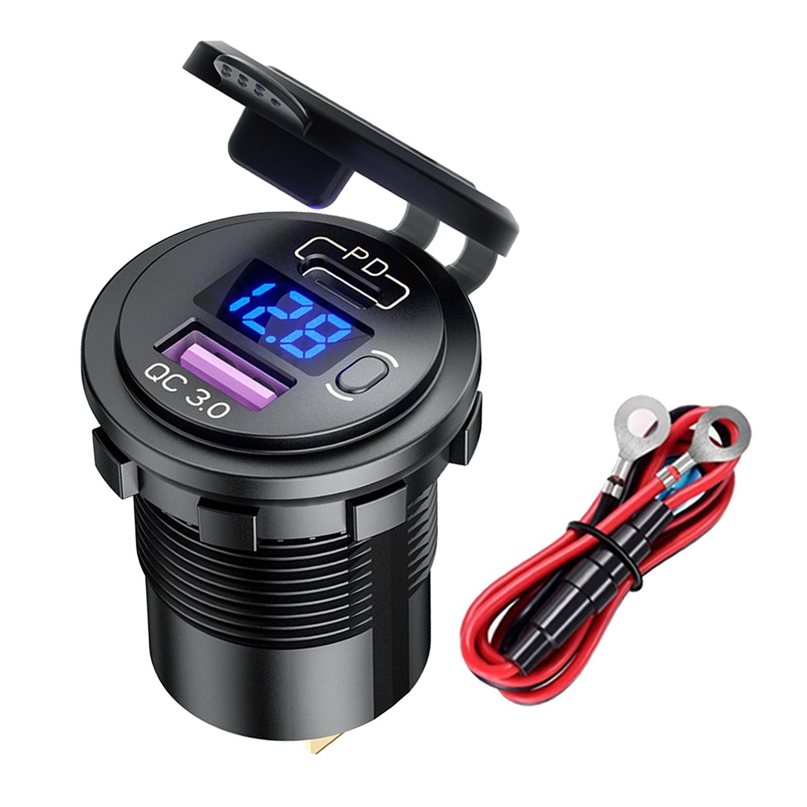 Dual USB Car Charger Quick Charge LED Display Voltage Measure Blue Light