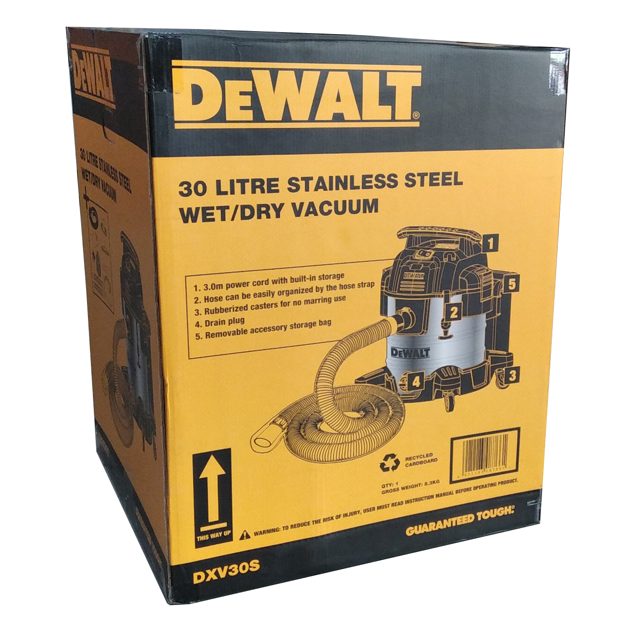 Máy hút bụi công nghiệp DeWalt DXV30S tích hợp 3 chức năng hút khô ,ướt và thổi 30L công suất 3000W vỏ inox- Hàng chính hãng