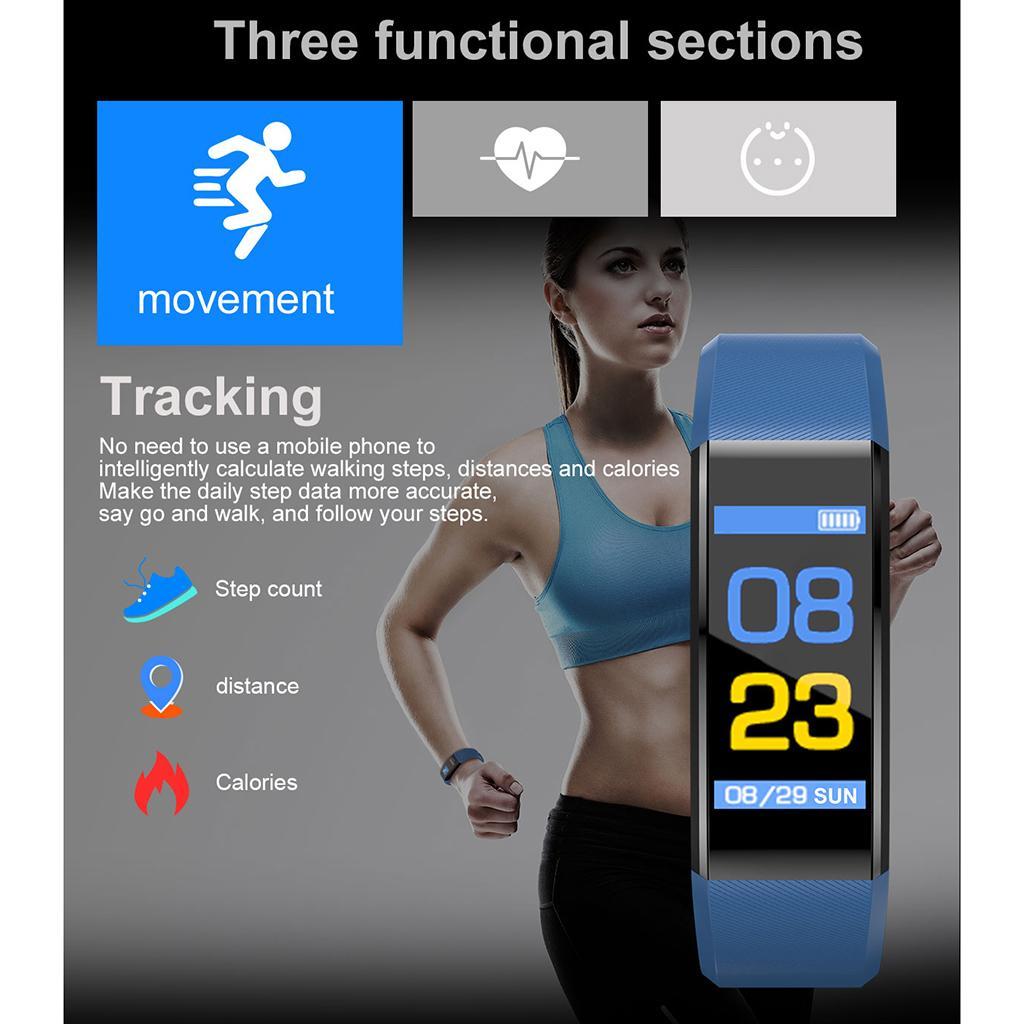 2x115 Plus Smart Watch Bracelet Fitness Tracker Heart Rate Monitor Blue