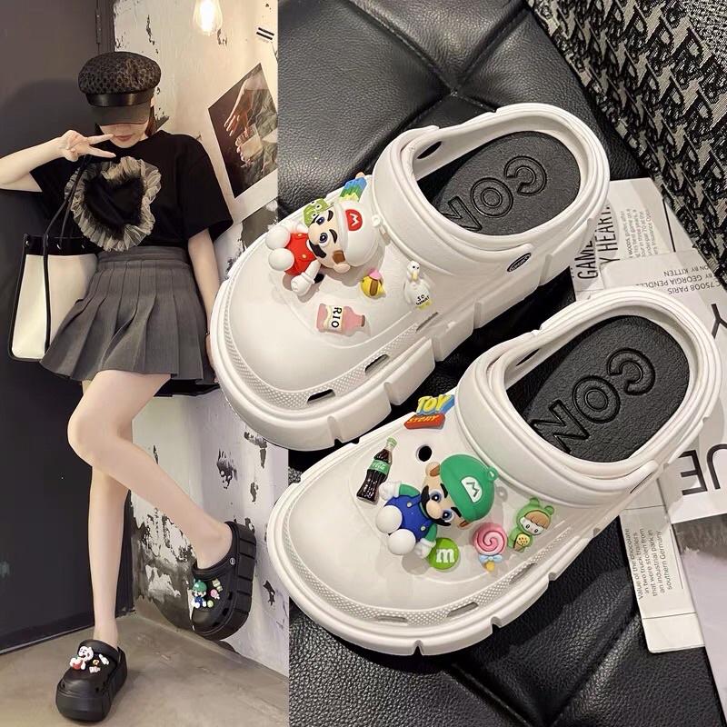 DÉP BÁNH MÌ NỮ ĐẾ CAO 6-7CM, KÈM STICKER HOT TREND STICK HÌNH NGƯỜI MẢRIO 3d