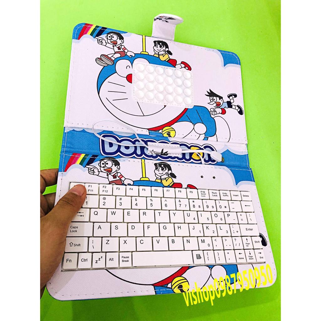 Bao da điện thoại PU tích hợp bàn phím đầu cắm Micro USB cho điện thoại Android 7Inch hình doremon lè lưỡi